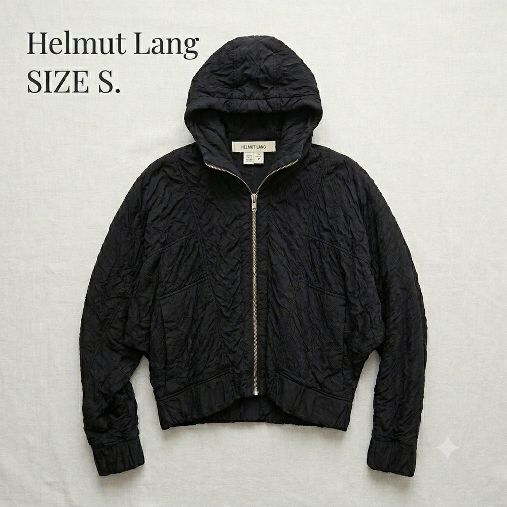 Helmut Lang Archive Crinkle Texture Zip Up Hooded Jacket Black Small